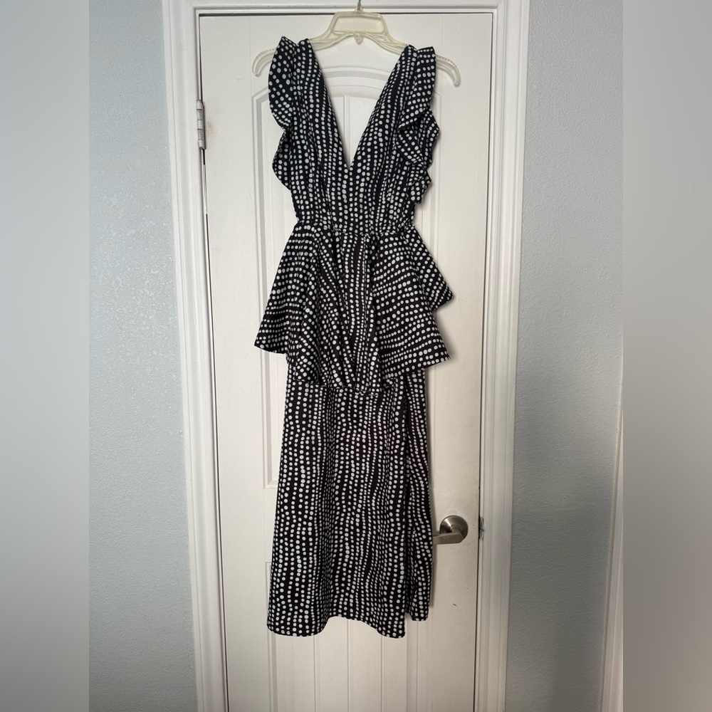 Elegant Black and White Polka Dot Dress Size Small